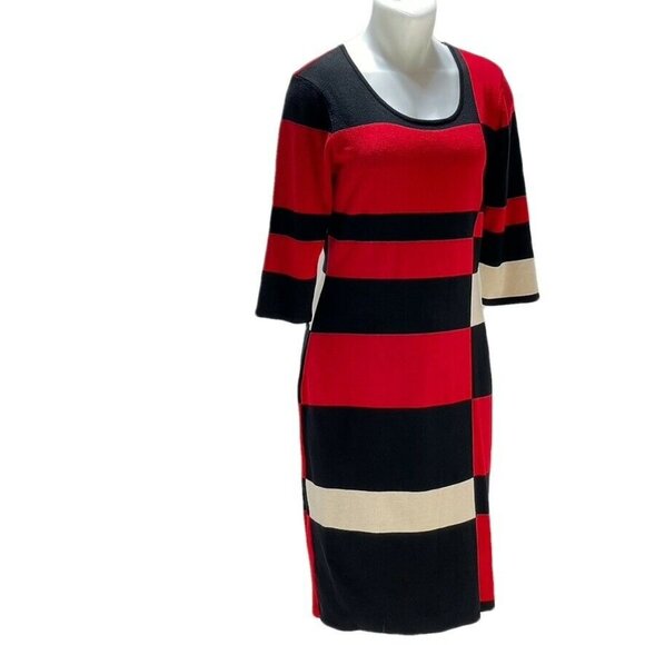 Danny And Nicole Womens L Colorblock Striped Dress Red Black Beige Rayon Blend - Picture 3 of 10